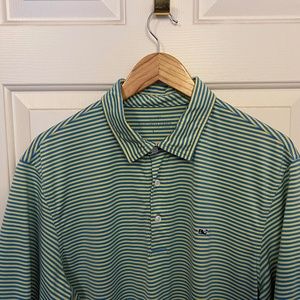 Vineyard Vines Golf Shirt - Yellow and Blue Striped - Large